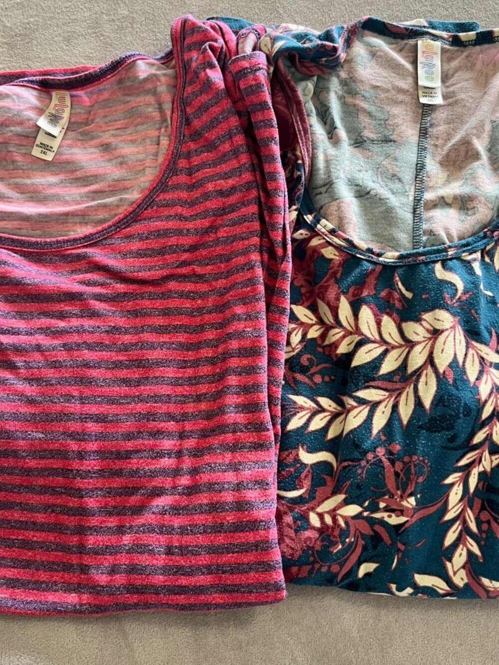 Lot of 2 LuLaRoe Perfect Tee tunic top 3XL Pink Stripe Blue Floral